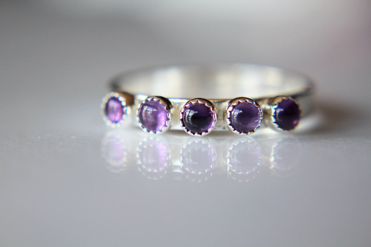 Multi Amethyst Stacking Ring, Amethyst Ring, Natural Gem Ring, February Birthstone, Amethyst, Gemstone Stacking Ring, Purple, Amethyst, Gift
