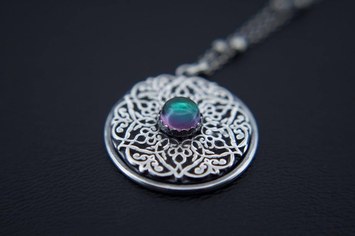 Sterling Silver Mandala Necklace, Mandala Pendant Necklace, Mandala Jewelry, Mystic Topaz Mandala Pendant Necklace, Mandala, Large Mandala