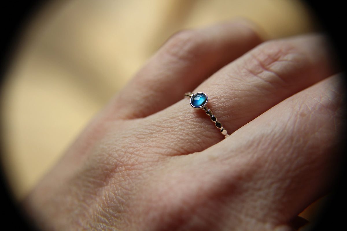 Beaded Abalone Shell Ring, Sterling Silver Abalone Shell Ring, Sterling Silver Ring, Textured Stacking Ring, Gemstone Ring, Boho Style Ring