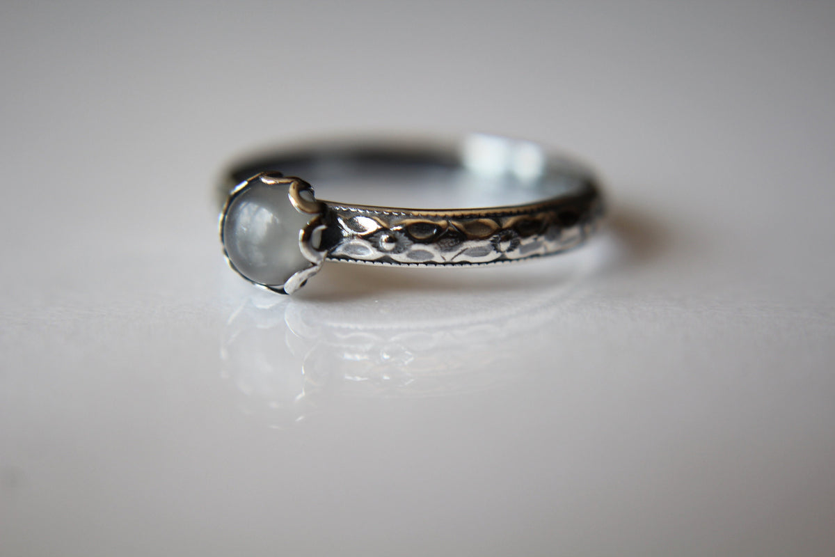 Gray Moonstone Stacking Ring, Gray Moonstone Ring, Gray Moonstone Floral Ring, Birthstone, Gray Moonstone, Stacking Ring, Gray, Gift