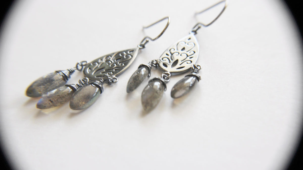 Sterling Silver Filigree Labradorite Earring, Labradorite Earrings, Boho Earrings, Simple Chic Earrings, Modern Style Filigree Earring, Gift