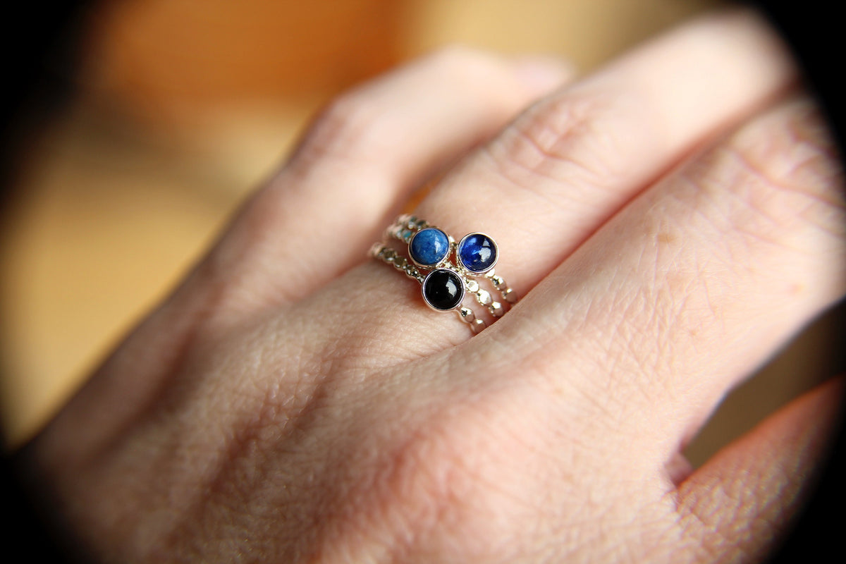 Kyanite Stacking Ring Set, Onyx Stacking Ring Set, Denim Lapis Stacking Ring Set, Natural Gemstone Rings, Blues, Gemstone Stacking Rings