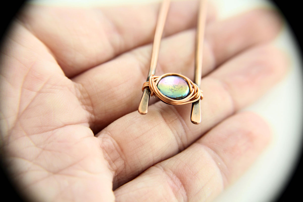 Mother of Pearl Hair Fork, Mother of Pearl Hair Jewelry, Copper Hair Fork, V Style Hair Fork, Copper hair Sticks, Simple Hair Fork, Gift