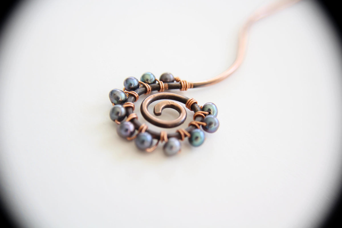 Spiral Pearl Hair Stick, Peacock Pearl Hair Stick, Wavy Hair Stick, Copper Pearl Hair Stick, Spiral Hair Stick, Pearl Hair Stick,Copper Fork