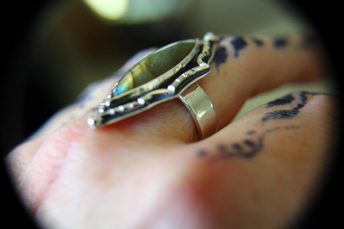 Marquise Labradorite Ring, Marquise Rectangle Labradorite Ring, Large Statement Ring, Marquise Gemstone Ring, Labradorite Ring, Gift