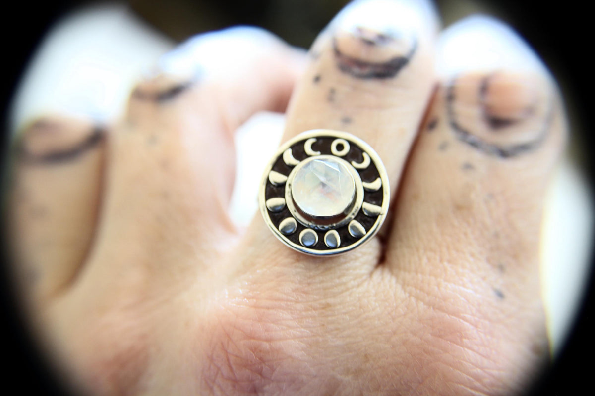 Thick Moon Phase Ring, Moonstone Moon Phase Jewelry, Moon Phase, Moon Ring, Sterling Silver Ring, Stacking Rings, Moonstone Ring, Gift