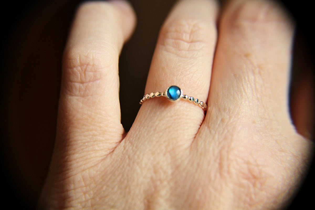 Beaded Abalone Shell Ring, Sterling Silver Abalone Shell Ring, Sterling Silver Ring, Textured Stacking Ring, Gemstone Ring, Boho Style Ring