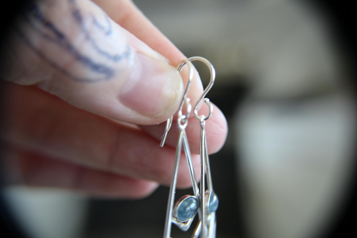Aquamarine Sterling Silver Filigree Earring, Geometric Earring, Boho Earrings, Simple Chic Earrings,Modern Style Filigree Earring,Aquamarine