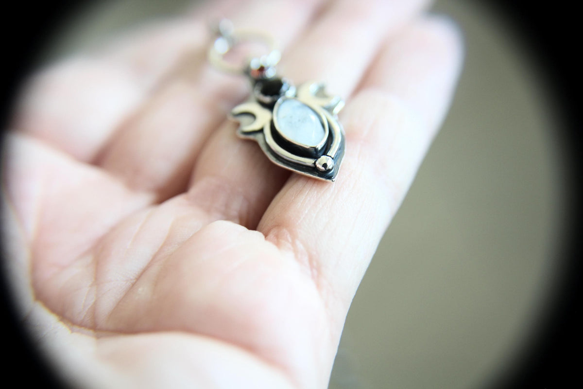 Triple Moon Goddess Necklace, Moon Phase Necklace, Goddess Jewelry, Moonstone Necklace, Wicca Jewelry, Lunar Phases, Crescent Moon Necklace