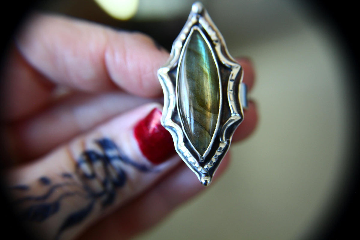 Marquise Labradorite Ring, Marquise Rectangle Labradorite Ring, Large Statement Ring, Marquise Gemstone Ring, Labradorite Ring, Gift