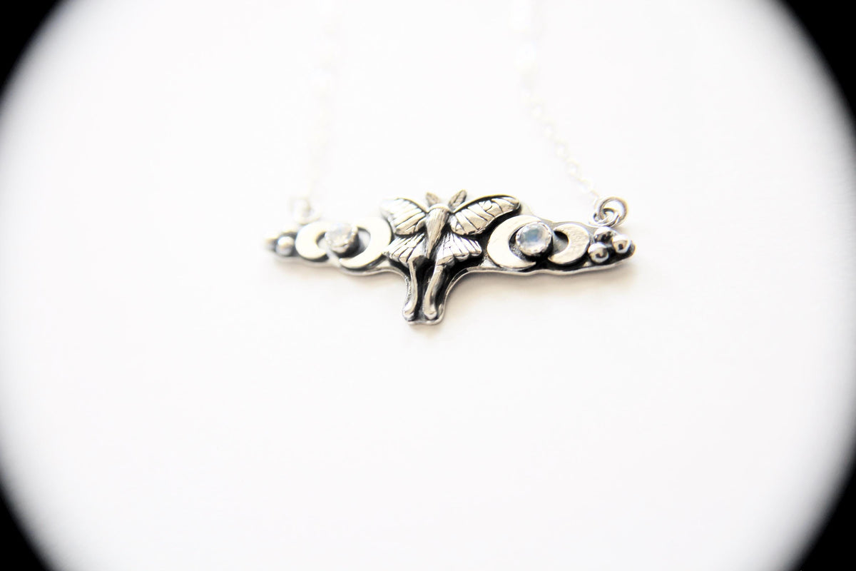 Sterling Luna Moth Charm Necklace, Small Moonstone Luna Moth Necklace, Silver Small Luna Moth Necklace, Luna Moth Necklace, Gift