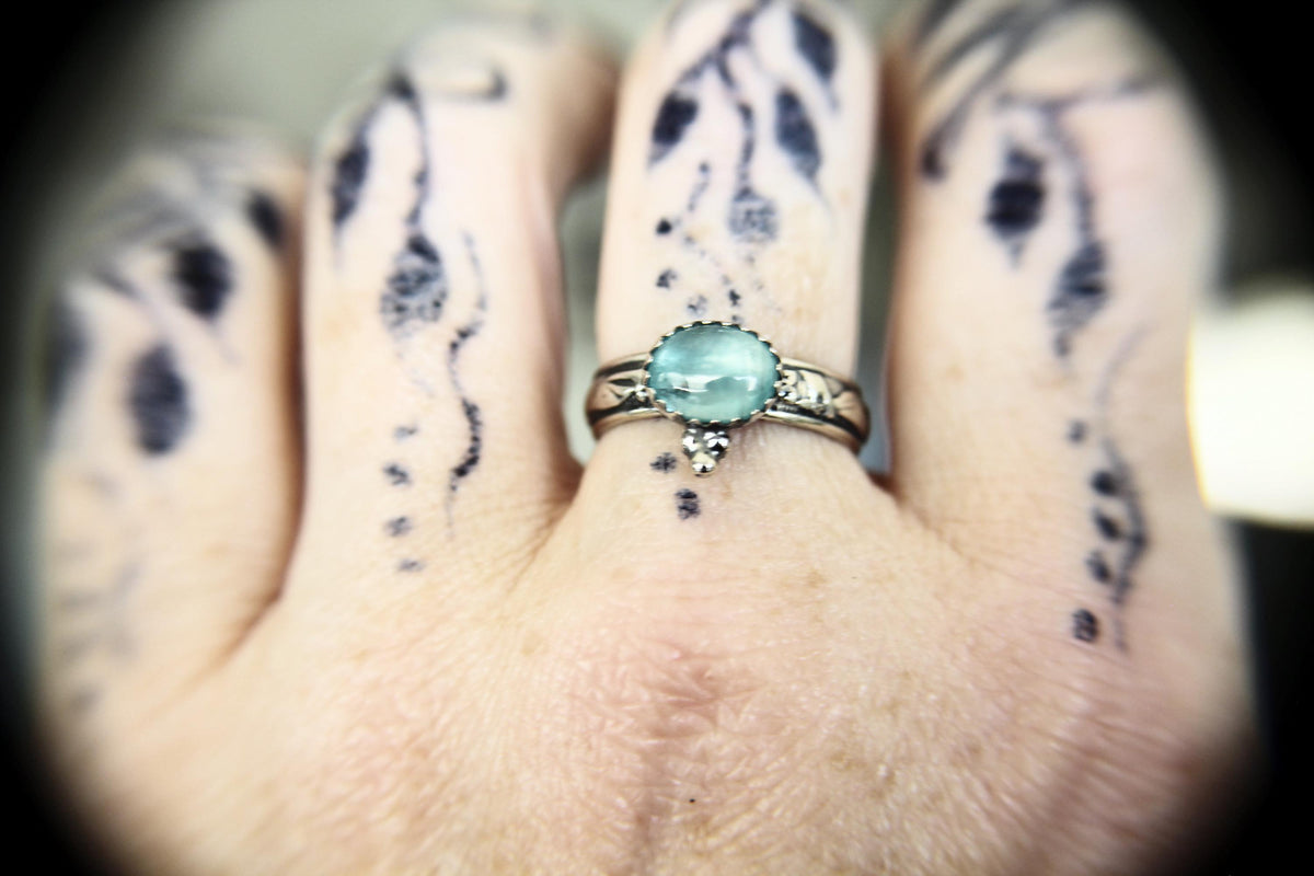 Oval Aquamarine Floral Stacking Ring, Aquamarine Ring, Natural Gemstone Ring, March Birthstone, Aquamarine, Gemstone Stacking Ring,Aqua,Gift