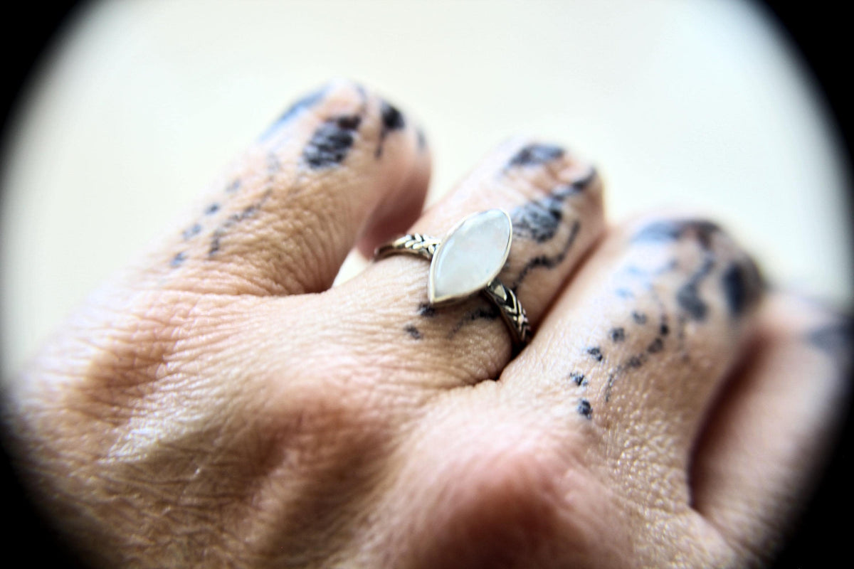 Marquise Rainbow Moonstone Stacking Ring, Moonstone Ring, Engagement Ring, June Birthstone, Gemstone Stacking Ring, Marquise, Moonstone