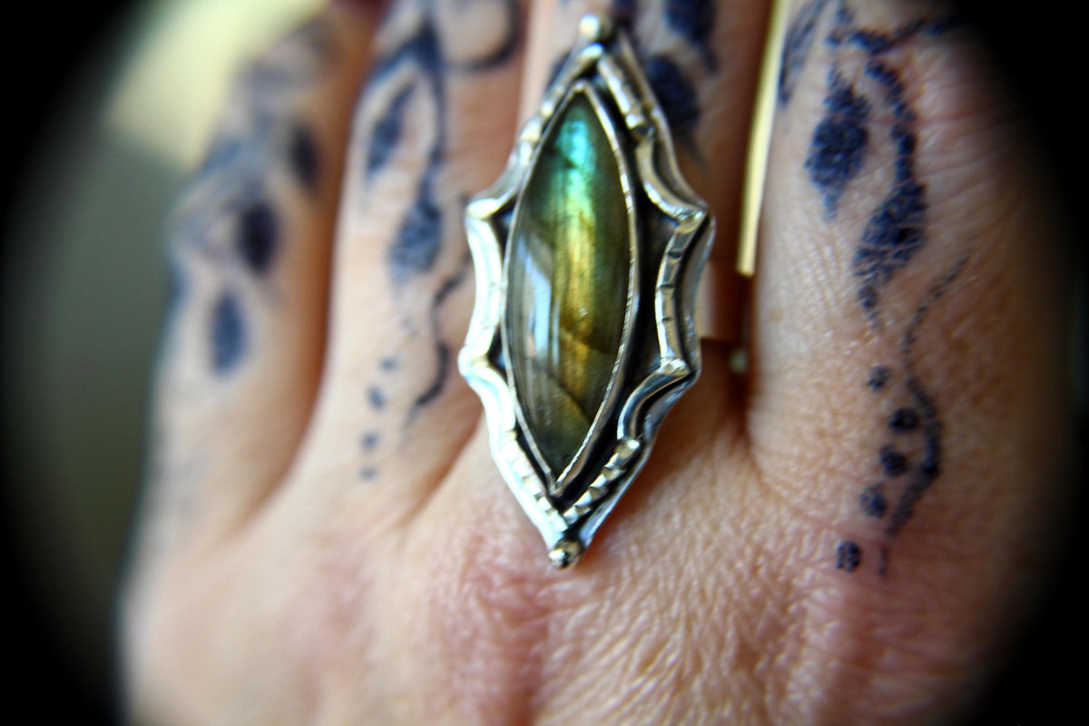 Marquise Labradorite Ring, Marquise Rectangle Labradorite Ring, Large Statement Ring, Marquise Gemstone Ring, Labradorite Ring, Gift