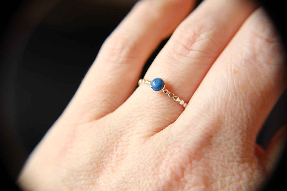 Beaded Denim Lapis Ring, Lapis Stacking Ring, Beaded Lapis Ring, Gemstone Ring, Denim Lapis Ring, Gemstone Stacking Ring, Denim Blue, Gift