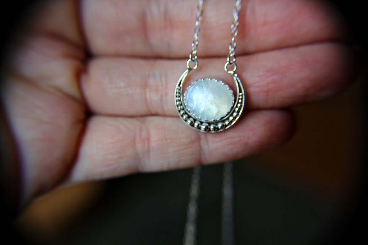 Crescent Moon Necklace, Moonstone Necklace, Silver Crescent Moon Necklace, Crescent Moon Jewelry, Moonstone Jewelry, Moon Child, Gift