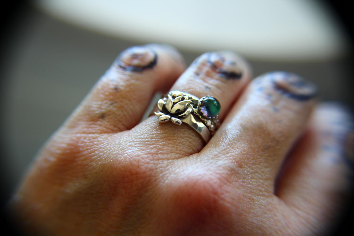 Lotus Ring Set, Lotus Flower Ring, Yoga Ring, Zen Ring Set, Yoga Jewelry,Rainbow Topaz Ring,Gift,Sterling Rings, Lotus Ring Stack,Topaz Ring