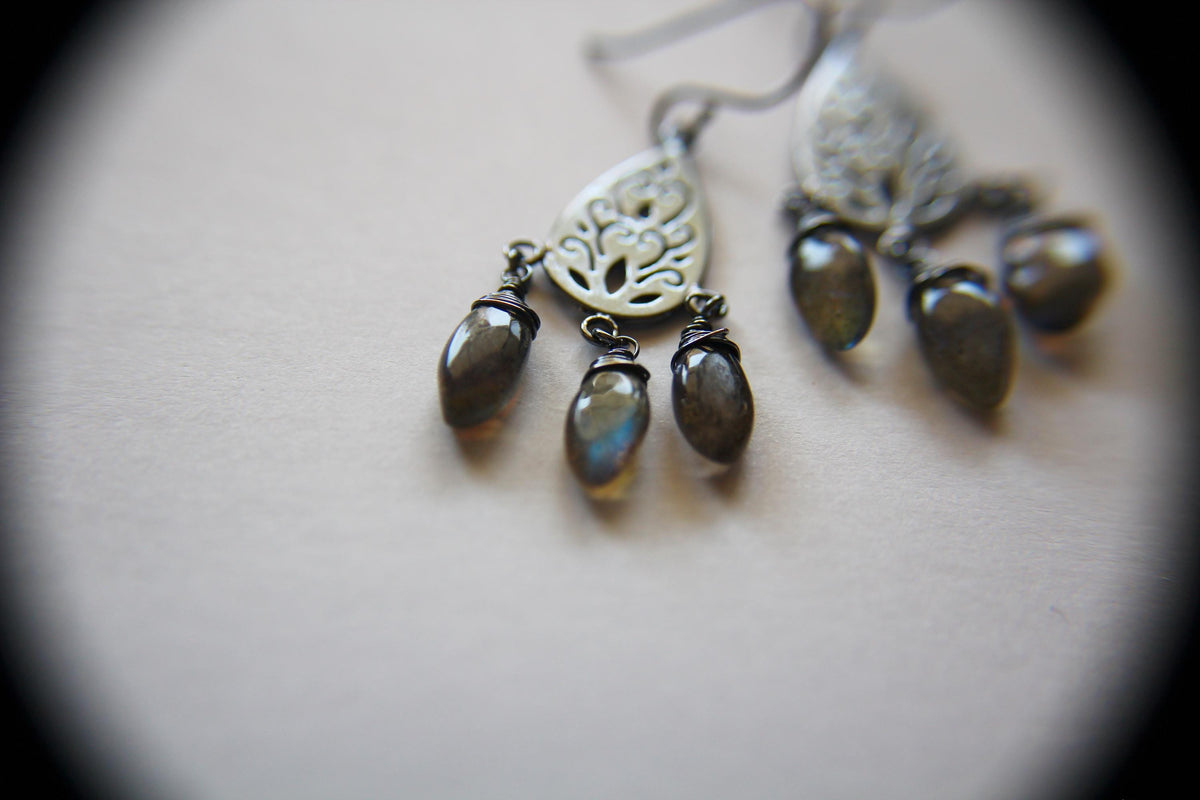 Sterling Silver Filigree Labradorite Earring, Labradorite Earrings, Boho Earrings, Simple Chic Earrings, Modern Style Filigree Earring, Gift