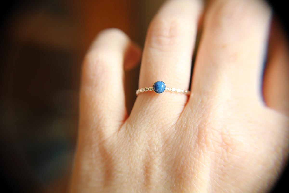 Beaded Denim Lapis Ring, Lapis Stacking Ring, Beaded Lapis Ring, Gemstone Ring, Denim Lapis Ring, Gemstone Stacking Ring, Denim Blue, Gift