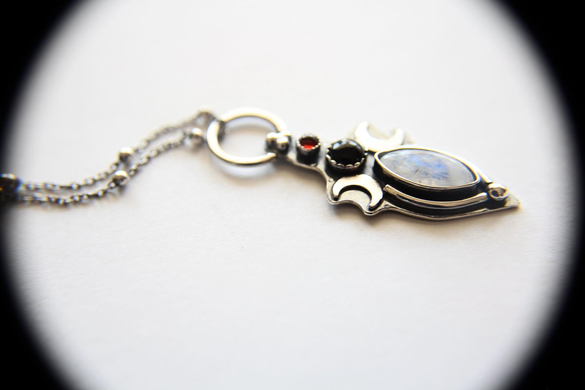 Triple Moon Goddess Necklace, Moon Phase Necklace, Goddess Jewelry, Moonstone Necklace, Wicca Jewelry, Lunar Phases, Crescent Moon Necklace