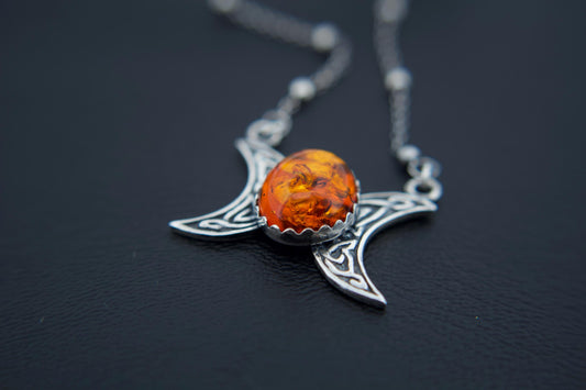 Triple Moon Goddess Necklace, Moon Phase Necklace, Goddess Jewelry, Moonstone Necklace, Wicca Jewelry, Lunar Phases, Crescent Moon Necklace