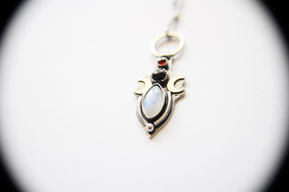 Triple Moon Goddess Necklace, Moon Phase Necklace, Goddess Jewelry, Moonstone Necklace, Wicca Jewelry, Lunar Phases, Crescent Moon Necklace