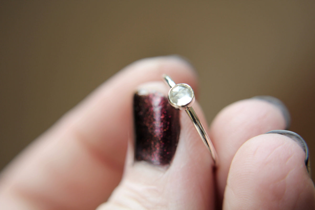 Rose Cut Topaz Stacking Ring, White Topaz Ring, Engagement Ring, December Birthstone, White Topaz, Stacking Ring, Rose Cut Topaz Ring, Gift