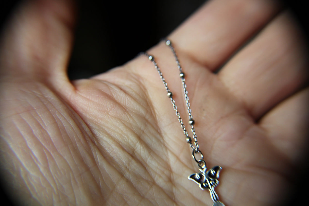 Sterling Tiny Luna Moth Charm Necklace, Small Moonstone Luna Moth Necklace, Silver Small Luna Moth Necklace, Luna Moth Necklace, Gift