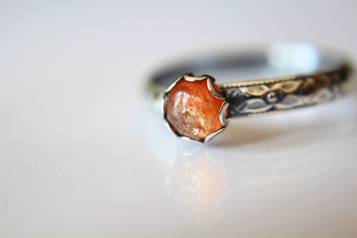 Sunstone Stacking Ring, Sunstone Ring, Sunstone Floral Ring, Birthstone, Sunstone, Stacking Ring, Gold, Sunstone Floral Band, Gift