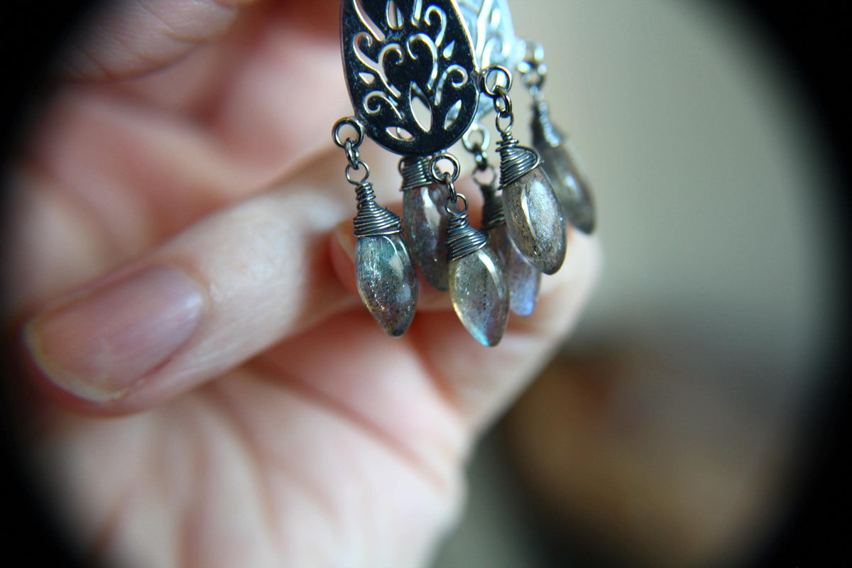 Sterling Silver Filigree Labradorite Earring, Labradorite Earrings, Boho Earrings, Simple Chic Earrings, Modern Style Filigree Earring, Gift