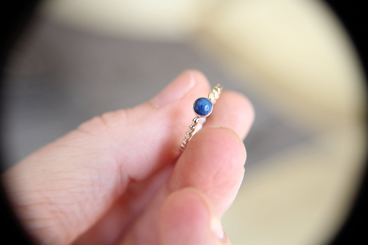 Beaded Denim Lapis Ring, Lapis Stacking Ring, Beaded Lapis Ring, Gemstone Ring, Denim Lapis Ring, Gemstone Stacking Ring, Denim Blue, Gift