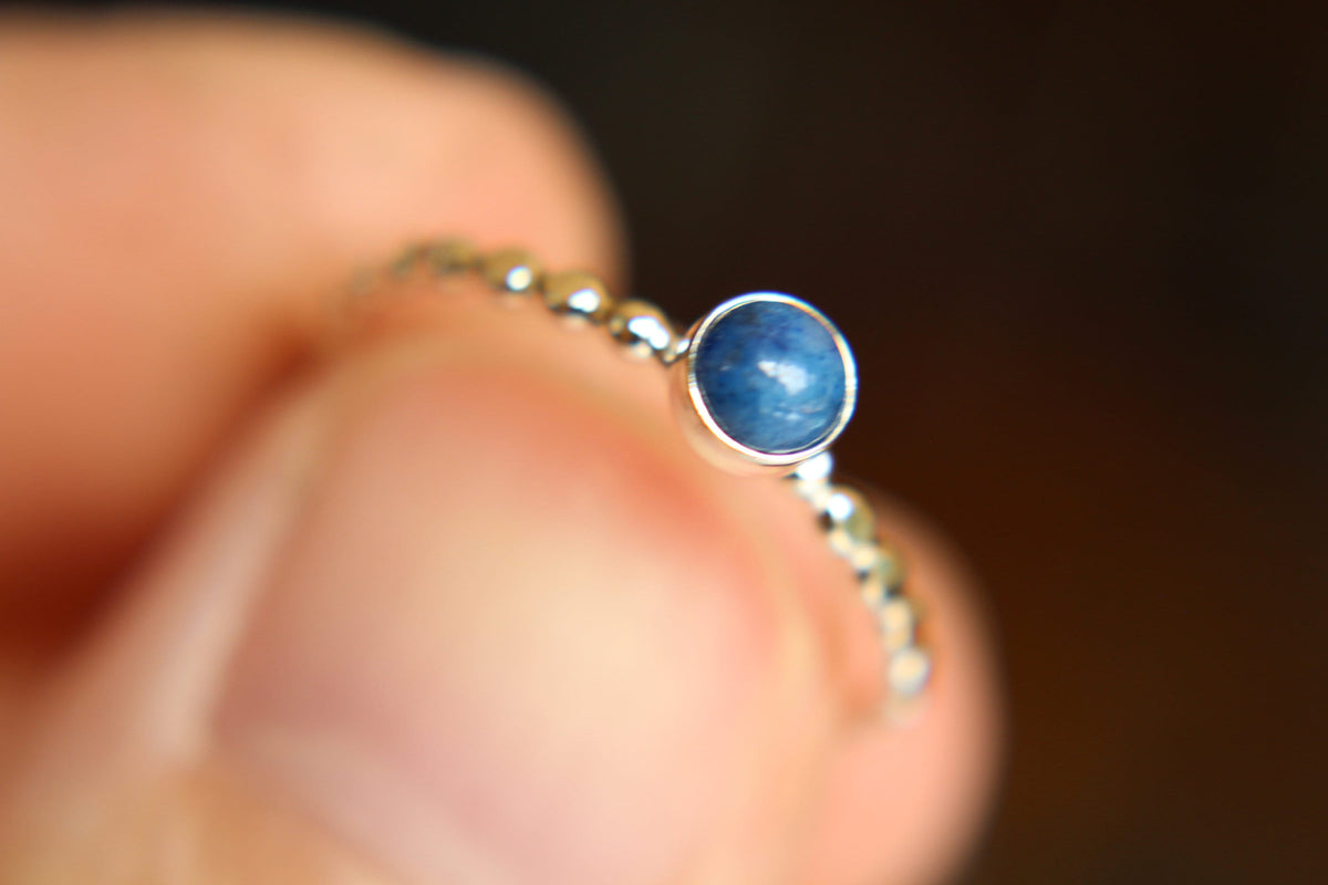 Beaded Denim Lapis Ring, Lapis Stacking Ring, Beaded Lapis Ring, Gemstone Ring, Denim Lapis Ring, Gemstone Stacking Ring, Denim Blue, Gift