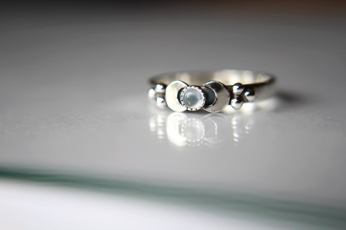 Triple Moon Goddess Ring, Moon Phase Ring, Goddess Jewelry, Moonstone Ring, Wicca Jewelry, Lunar Phases, Crescent Moon Ring, Full Moon, Gift