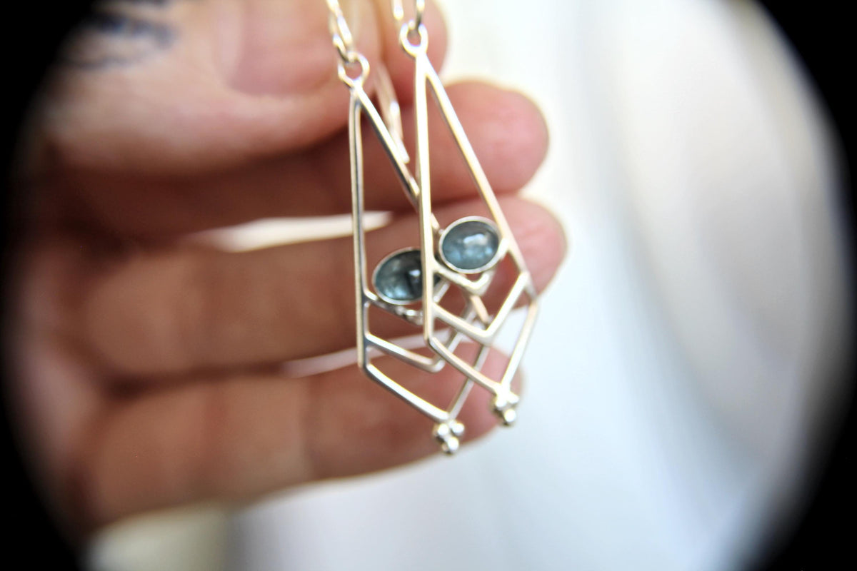 Aquamarine Sterling Silver Filigree Earring, Geometric Earring, Boho Earrings, Simple Chic Earrings,Modern Style Filigree Earring,Aquamarine