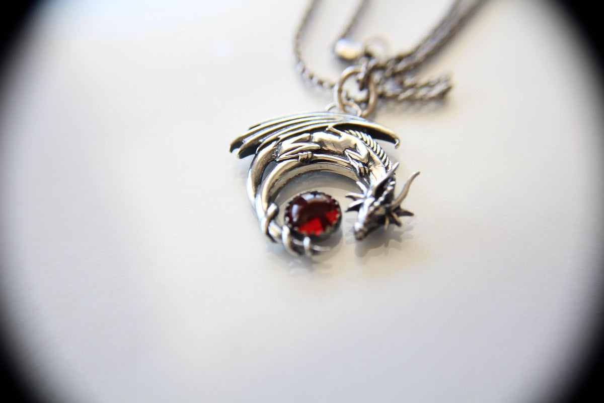 Garnet Dragon Necklace, Dragon Pendant Necklace, Mythology Necklace, Dragon Necklace, Mythology Creature, Dragon Hold Orb, Garnet, Gift