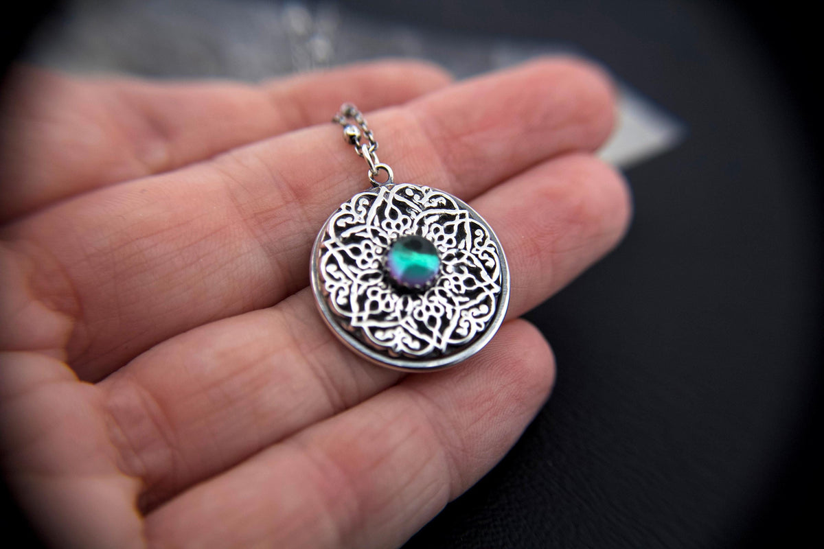 Sterling Silver Mandala Necklace, Mandala Pendant Necklace, Mandala Jewelry, Mystic Topaz Mandala Pendant Necklace, Mandala, Large Mandala