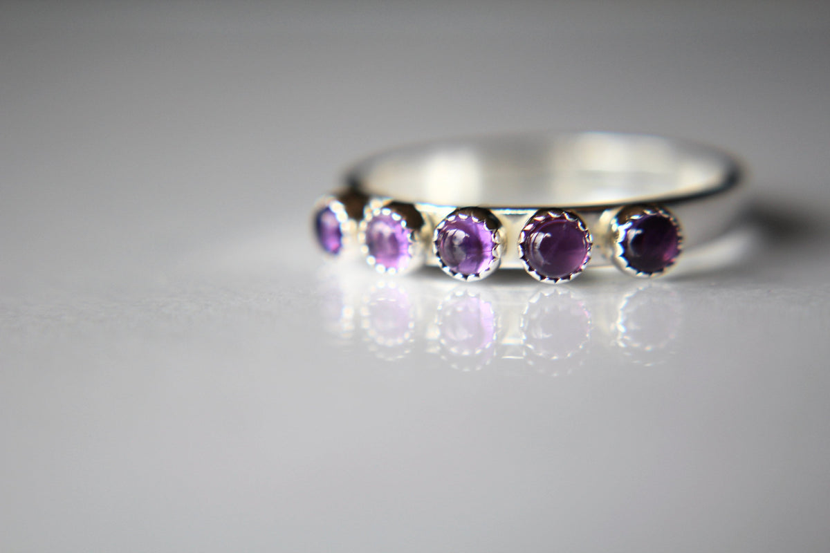 Multi Amethyst Stacking Ring, Amethyst Ring, Natural Gem Ring, February Birthstone, Amethyst, Gemstone Stacking Ring, Purple, Amethyst, Gift