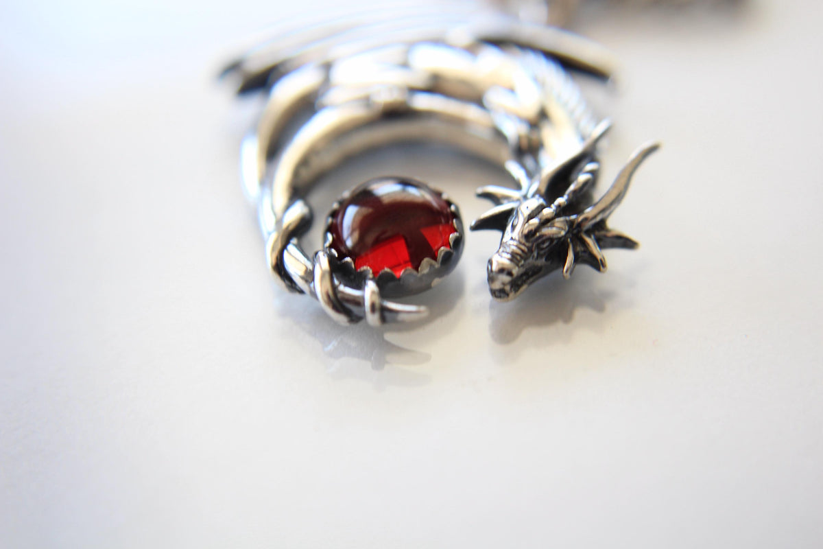 Garnet Dragon Necklace, Dragon Pendant Necklace, Mythology Necklace, Dragon Necklace, Mythology Creature, Dragon Hold Orb, Garnet, Gift