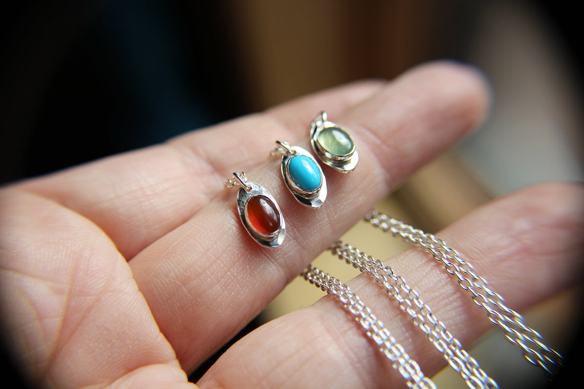 Oval Gemstone Necklace, Oval Carnelian Necklace, Oval Turquoise Necklace, Oval Prehnite Necklace, Oval Pennant Necklace, Oval Gemstone, Gift