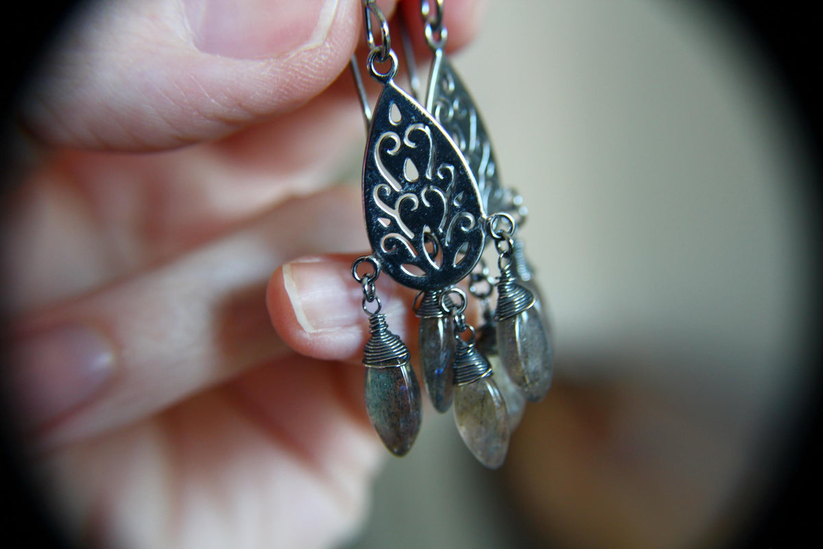 Sterling Silver Filigree Labradorite Earring, Labradorite Earrings, Boho Earrings, Simple Chic Earrings, Modern Style Filigree Earring, Gift