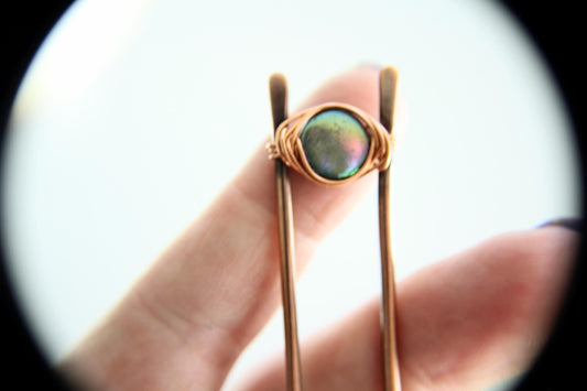 Mother of Pearl Hair Fork, Mother of Pearl Hair Jewelry, Copper Hair Fork, V Style Hair Fork, Copper hair Sticks, Simple Hair Fork, Gift