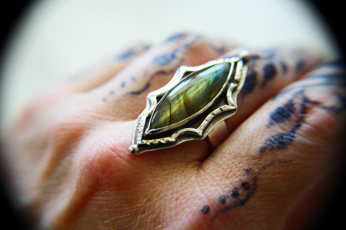 Marquise Labradorite Ring, Marquise Rectangle Labradorite Ring, Large Statement Ring, Marquise Gemstone Ring, Labradorite Ring, Gift