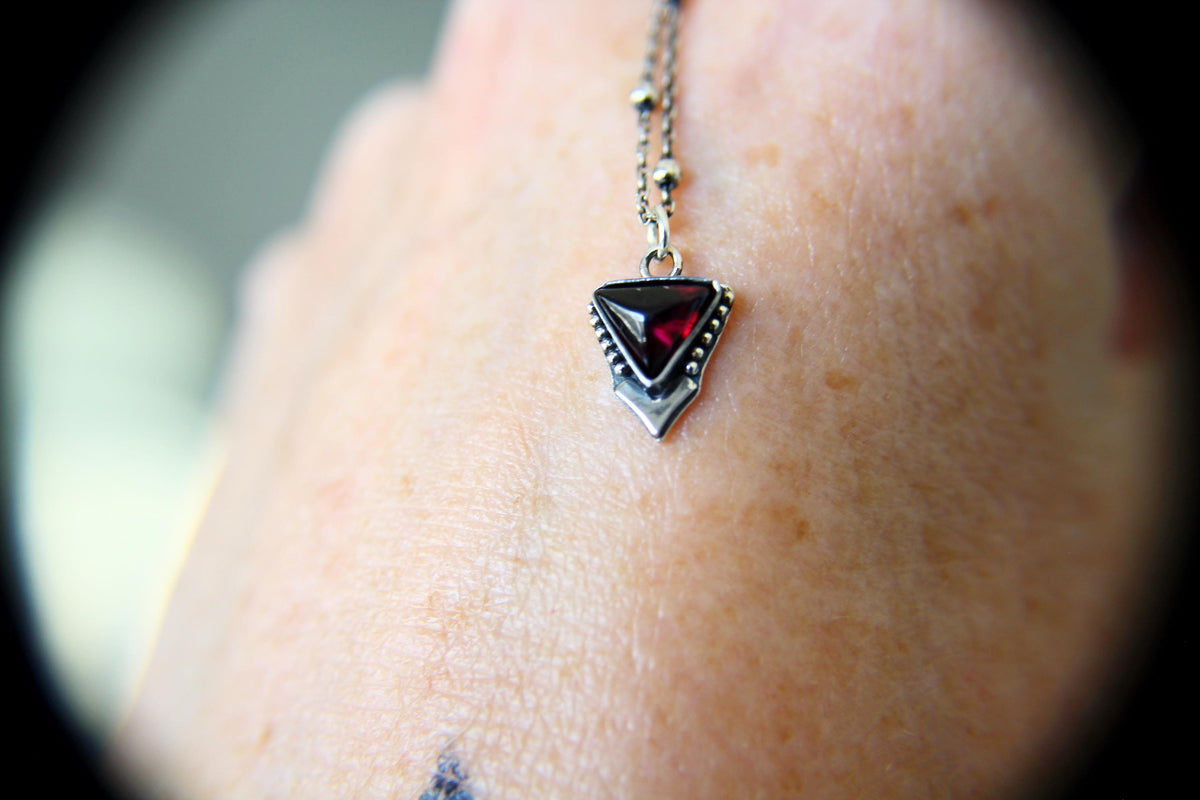 Garnet Necklace, Tiny Garnet Necklace, Minimalist, Recycled Necklace, Triangle Garnet Jewelry, Trillion Garnet Necklace, Tiny Garnet Pendant