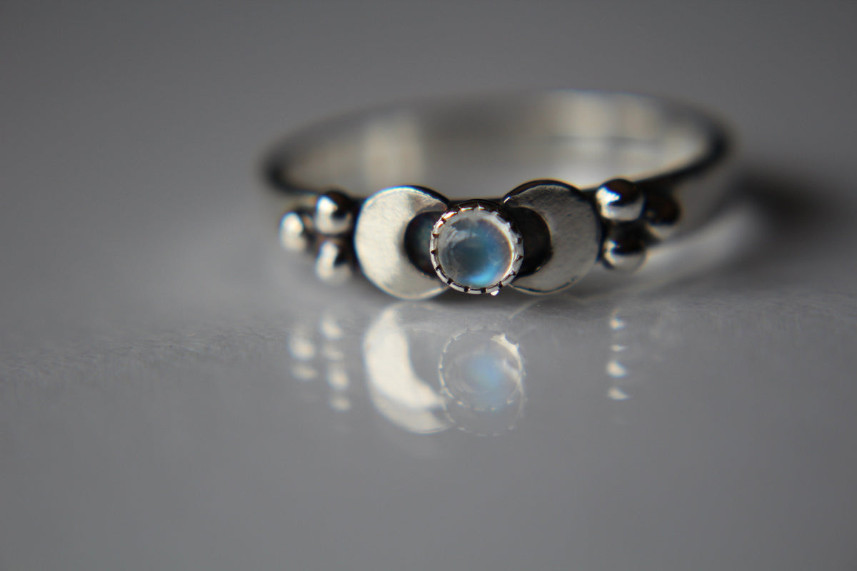 Triple Moon Goddess Ring, Moon Phase Ring, Goddess Jewelry, Moonstone Ring, Wicca Jewelry, Lunar Phases, Crescent Moon Ring, Full Moon, Gift