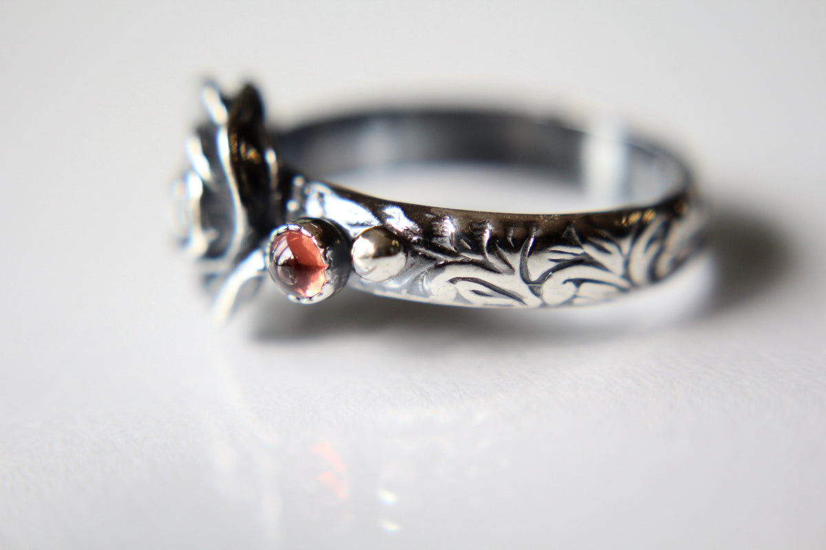 Rose Ring, Garnet Floral Ring, Garnet Rose Ring, Rose Jewelry, Rose Flower Ring, Sterling Silver Rose Ring, Flower Ring, Flower Jewelry,Gift