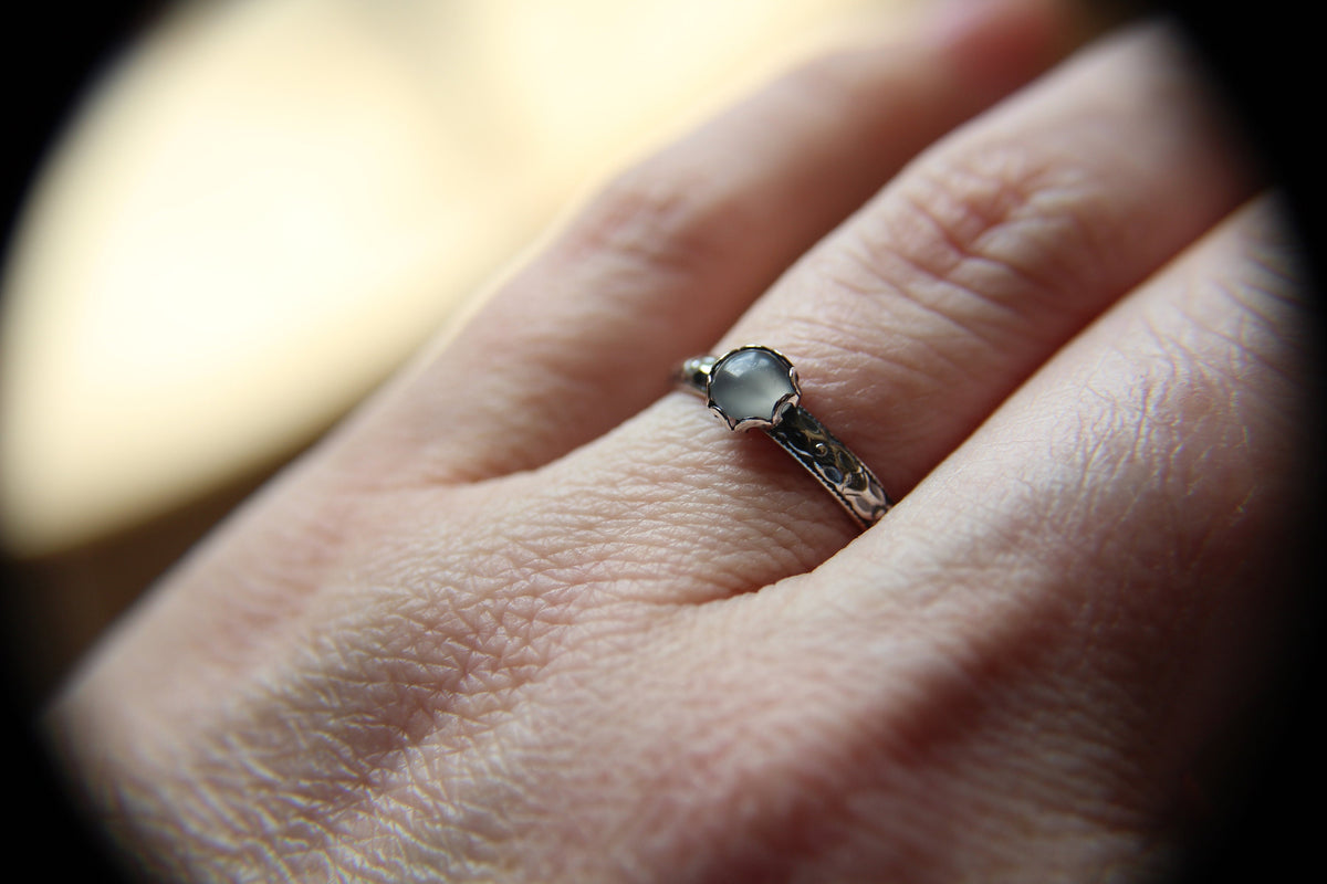 Gray Moonstone Stacking Ring, Gray Moonstone Ring, Gray Moonstone Floral Ring, Birthstone, Gray Moonstone, Stacking Ring, Gray, Gift