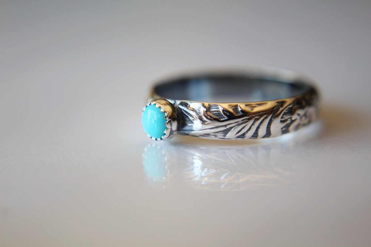 Floral Turquoise Ring, Floral Band, Turquoise Floral Ring, Antique Silver Ring, Boho Statement Band, Floral Jewelry, Thick Floral Ring, gift