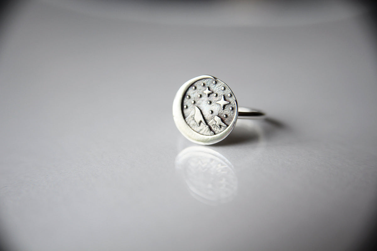 Mountain Ring, Mountain Moon Ring, Crescent Moon Ring, Landscape Ring, Circle Moon Ring, Crescent Moon, Moon Jewelry, Mountain Jewelry, Gift