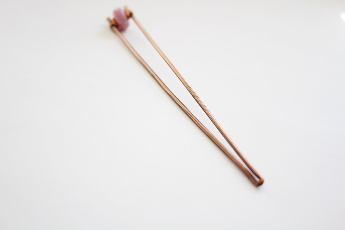 Dusty Rose Lampwork Glass Copper Hair Fork, Lampwork Glass Hair Pin, Lampwork Glass Bead, V Shaped Hair Pin, Lampwork Glass Hair Stick, Gift