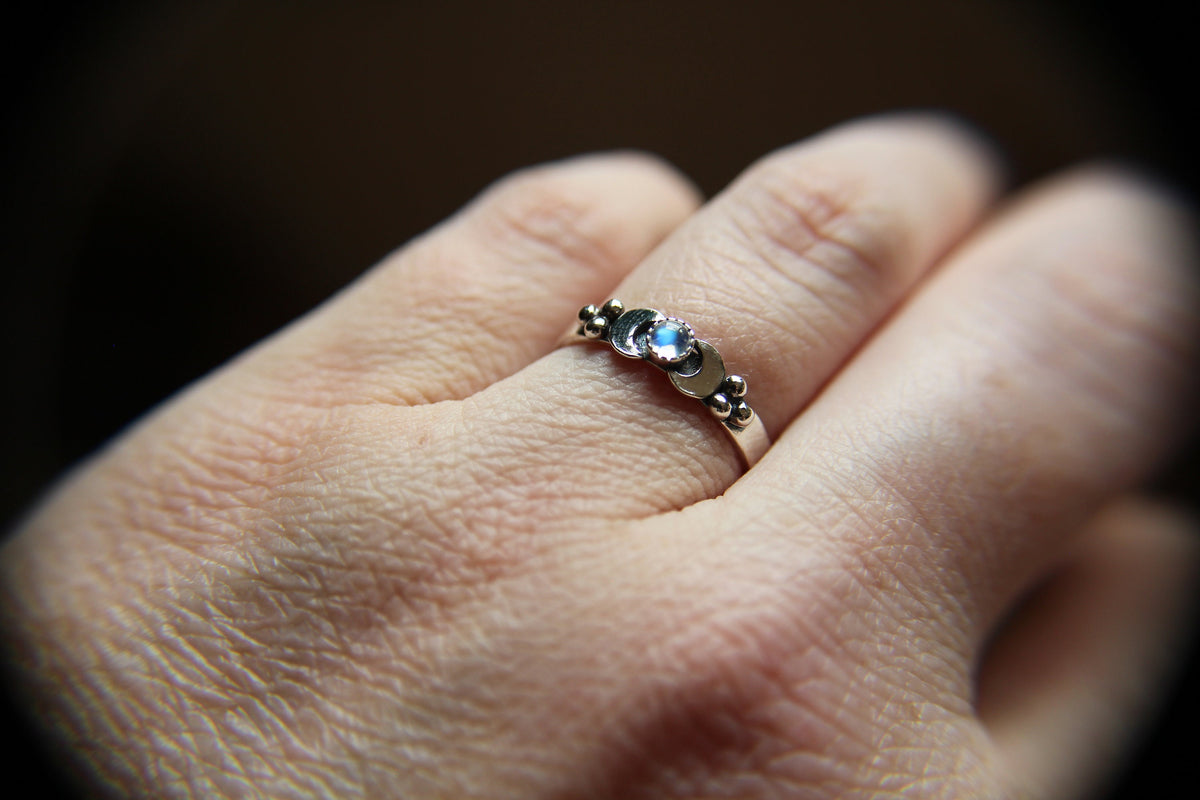 Triple Moon Goddess Ring, Moon Phase Ring, Goddess Jewelry, Moonstone Ring, Wicca Jewelry, Lunar Phases, Crescent Moon Ring, Full Moon, Gift